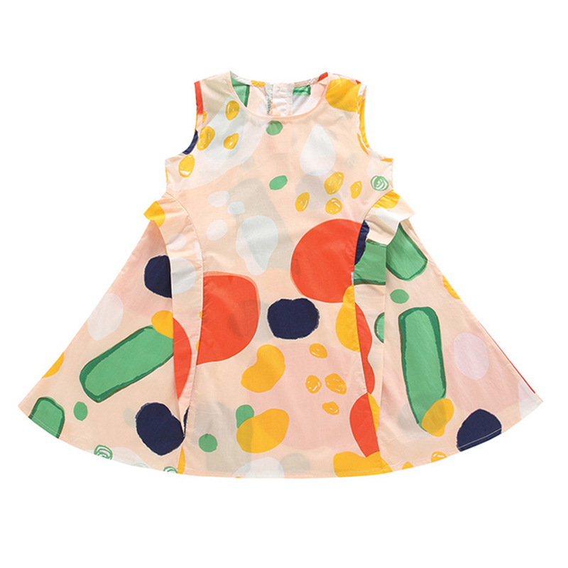  Korean style girls' dress sleeveless summer colorful large swing round neck style small and medium-sized children's princess dress for sale