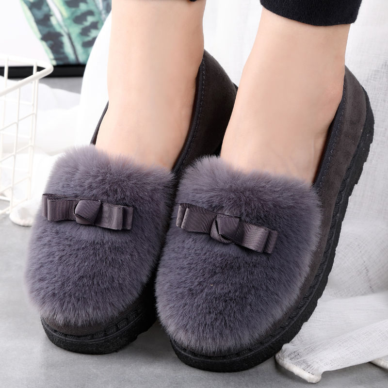 Autumn and winter Mao Mao shoes with Velvet Bean shoes cotton shoes women's shoes casual cotton slippers bag heel home indoor Moon shoes