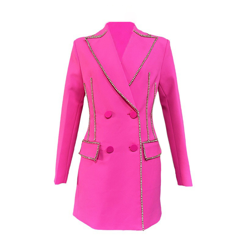 European and American 2024 New light luxury rhinestone decorative beaded double-breasted mid-length fashionable design slim fit suit skirt