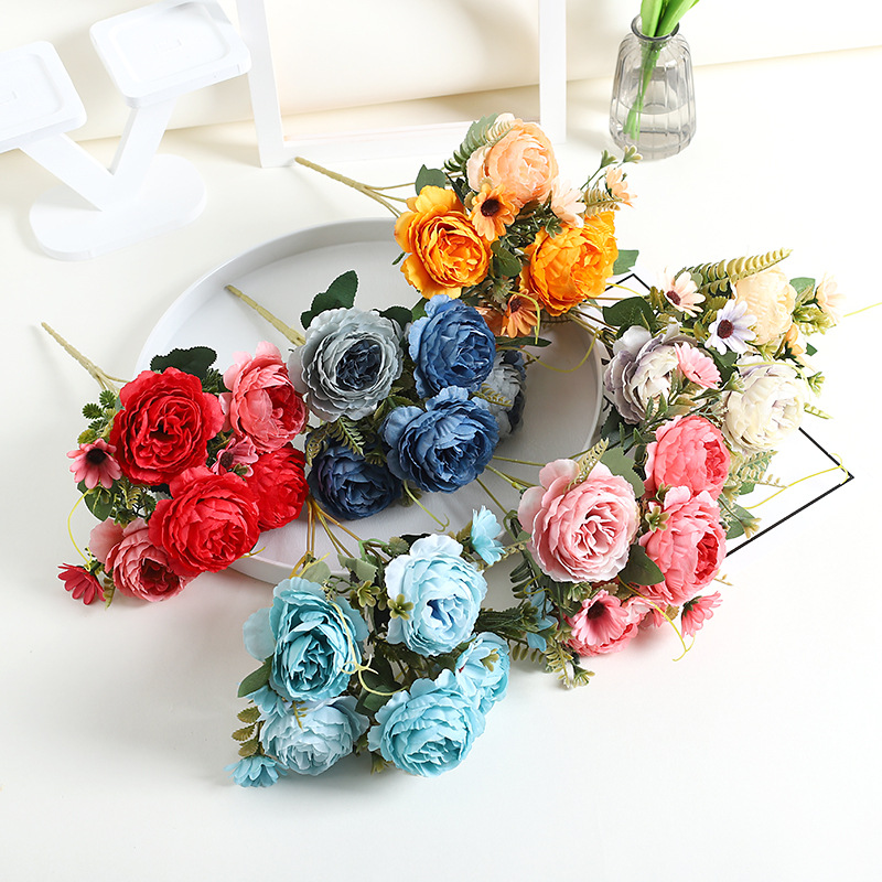 Imitation flower European peony flower fake flower small daisy home living room decoration wedding factory wholesale photography
