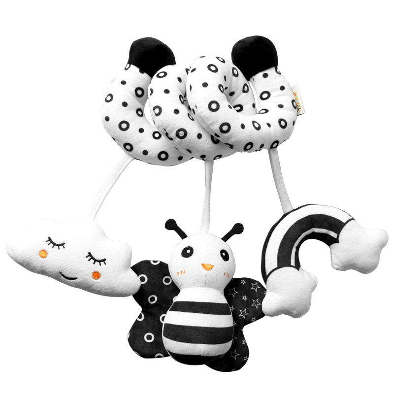 New Arrival Black and White Series Cartoon Animal Baby Bed Winding Toy with Bell Baby Bed Winding Toy