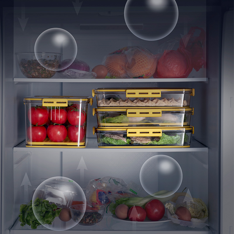 Refrigerator storage box plastic kitchen finishing time frozen food grade PET sealed large capacity transparent fresh-keeping box