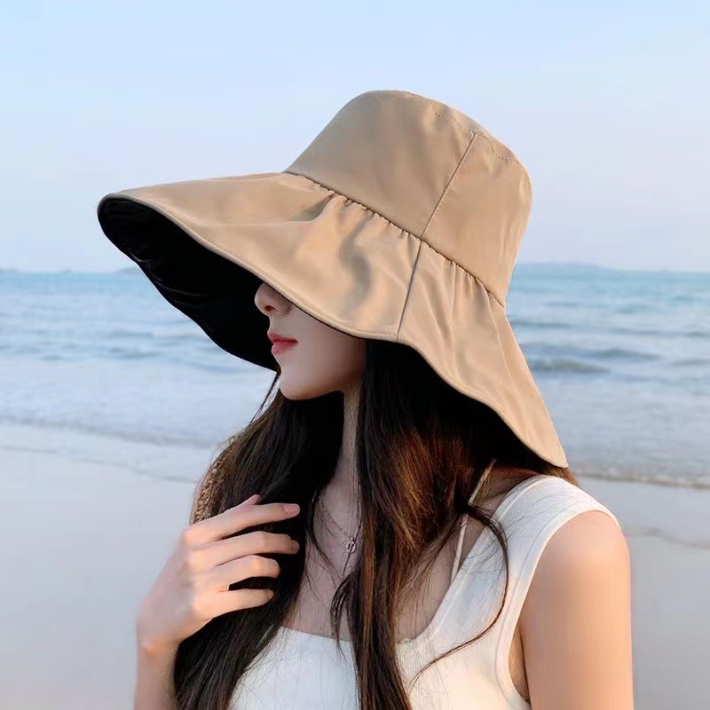 New women's spring and summer black glue sun protection sun protection cover face UV protection sun hat beach big brim fisherman hat
