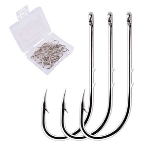 Boxed 50PCs long handle Hook double backthorn tide hook straight handle hook live bait hook barbed high carbon steel