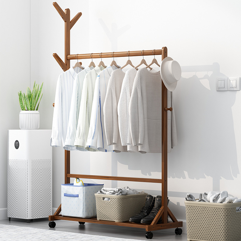 Coat Rack Floor Simple Modern Hanger Household Solid Wood Hanger Storage Rack Bedroom Clothes Rack Mobile Rack