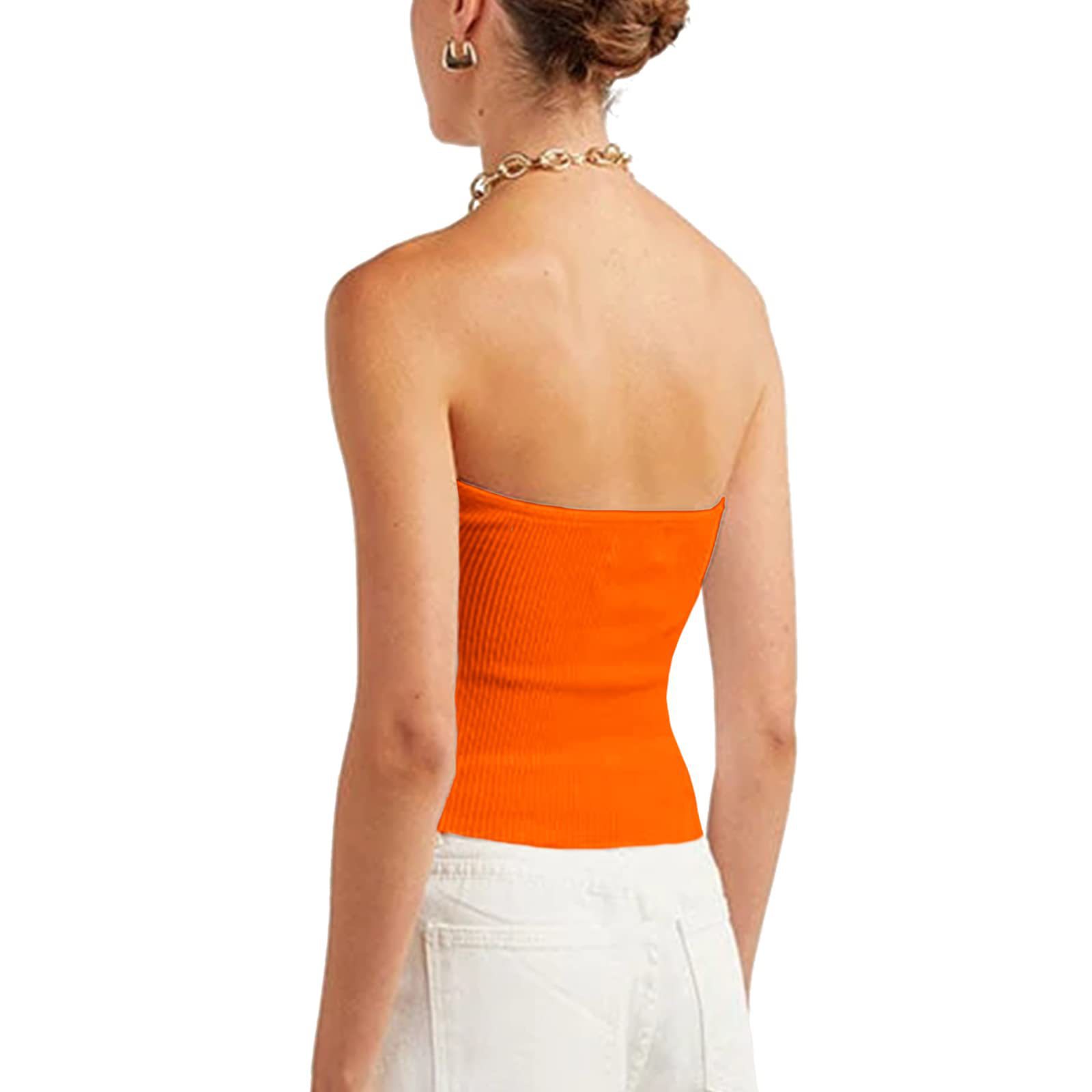 2024  European and American Spring and Summer New Solid Color Twisted Sling Short Tight Backless Tube Top Sweater Women's Clothing_voghion.com