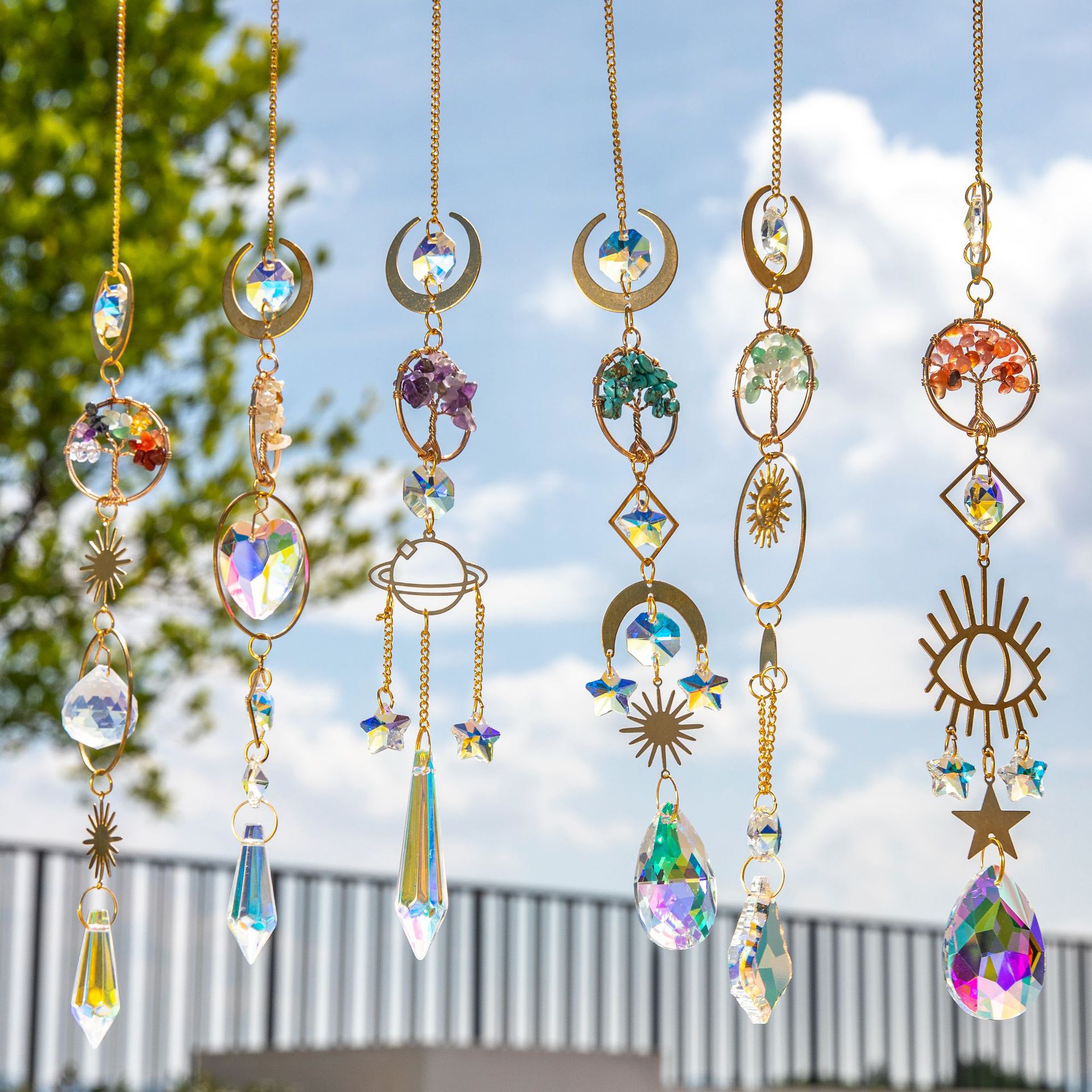 Cross-border natural golden life tree Crystal Sun Catcher prism pendant manufacturing decorative pendant hanging garden window