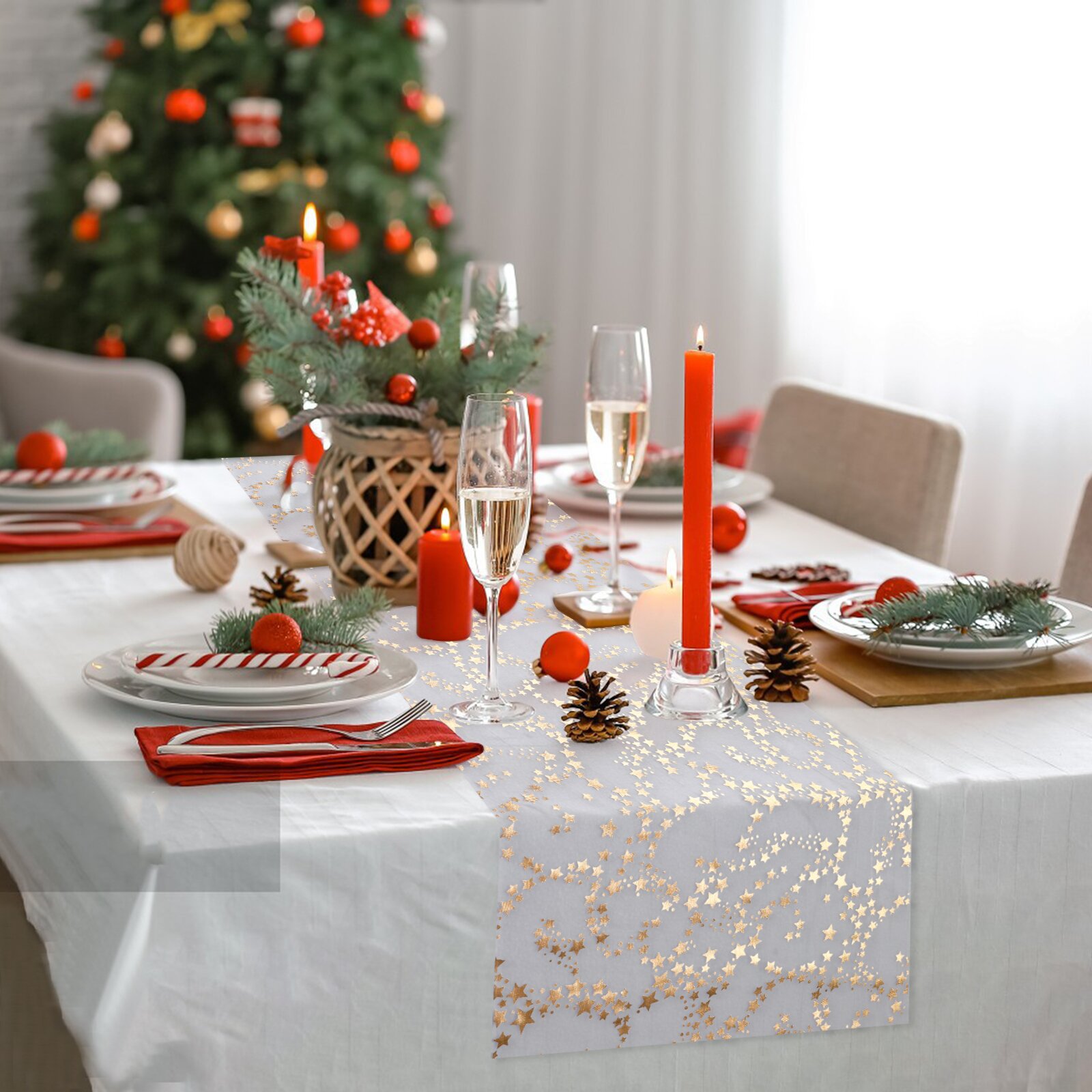New cross-border Amazon dedicated mesh gilding table runner star decoration home wedding banquet background table decoration