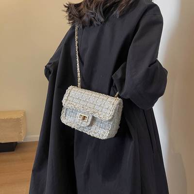 Chanel Style Woolen Fabric Fall/Winter 2023 New Women's Underarm Bag Chain Bag Shoulder Crossbody Bag Small Square Bag