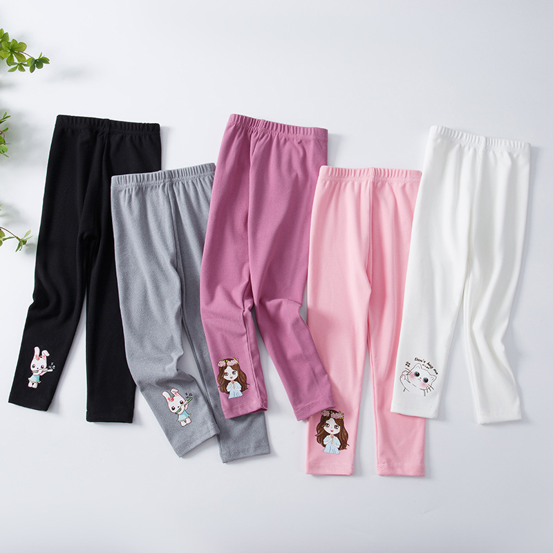 2024 spring girls' cartoon leggings small and medium Children Baby slim stretch pants girl princess thread leggings