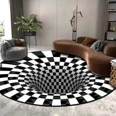 3d visual vertigo illusion trap round carpet black and white living room coffee table Crystal velvet home bedroom floor mat