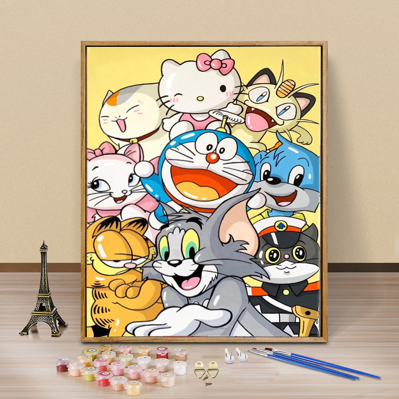 Digital oil painting cartoon character diy Decompression hand painted hand painted color acrylic animation set decorative painting wholesale