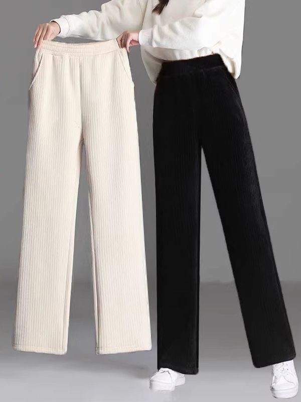 Special offer corduroy wide-leg pants for women autumn and winter 2023 new fleece-lined high waist draping straight casual corduroy pants