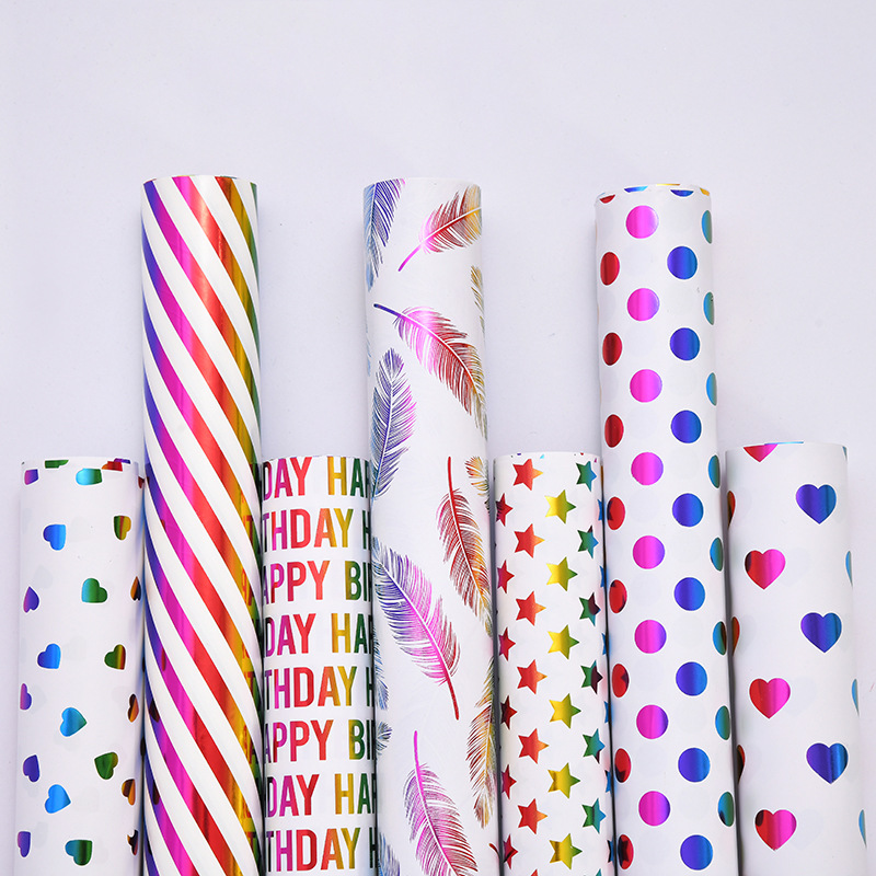 Colorful gift wrapping paper love bronzing coated paper color printing gift box flower wrapping paper wholesale