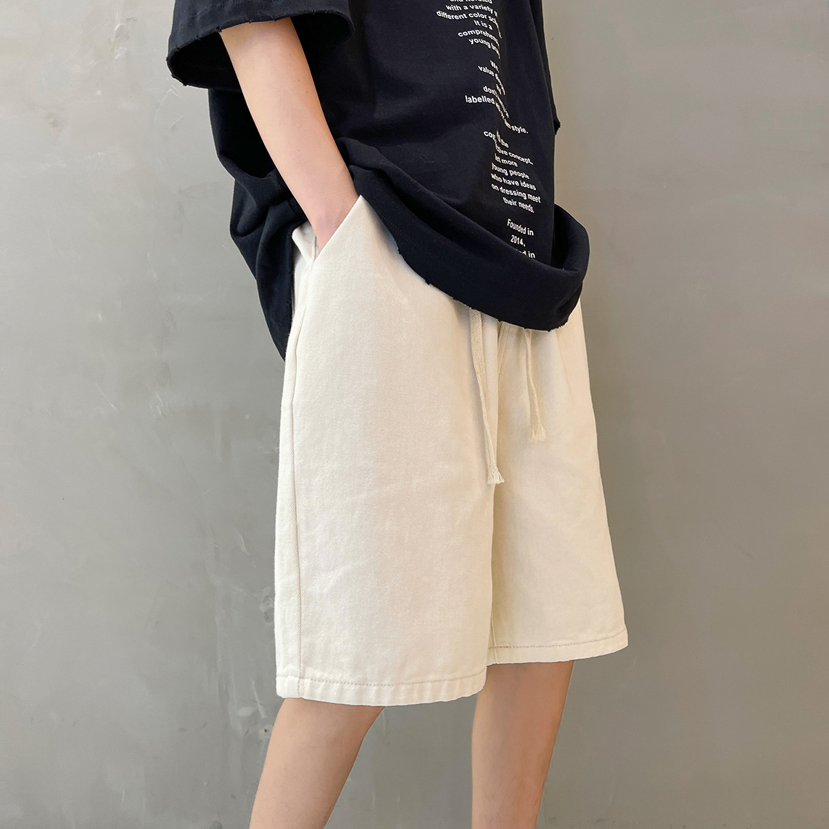 Light blue Denim shorts men's summer thin fashion brand fifth pants plus size loose American retro high street Middle pants