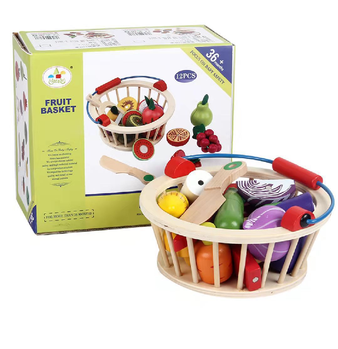 Wooden children's Enlightenment play house interactive boys and girls toys kitchen fruits and vegetables suit magnetic cutting music Wholesale