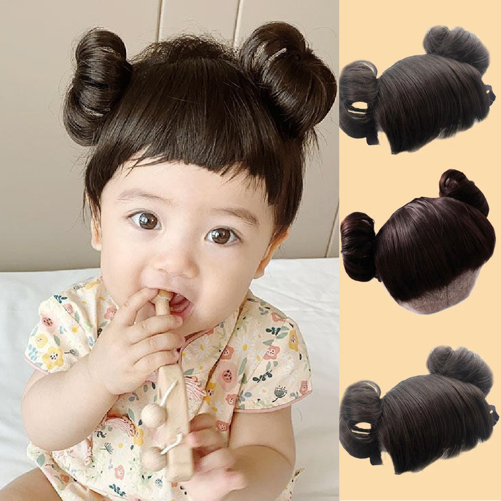 Children's Pull Wig Headgear Short Curly Hair Princess Bobo Head Small Pull Headgear Bangs Wig Baby Girl Cute