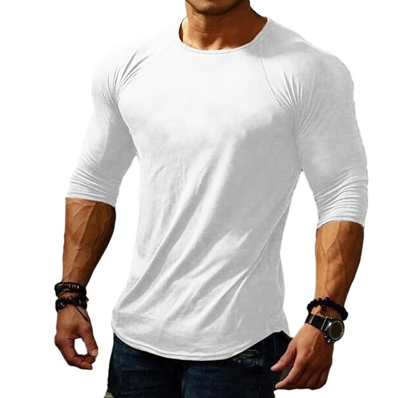 2022 Spring and Summer Cross-border Foreign Trade New Casual Solid Color Men's Round Neck Long-sleeved T-shirt Slim-fit Youth T-shirt