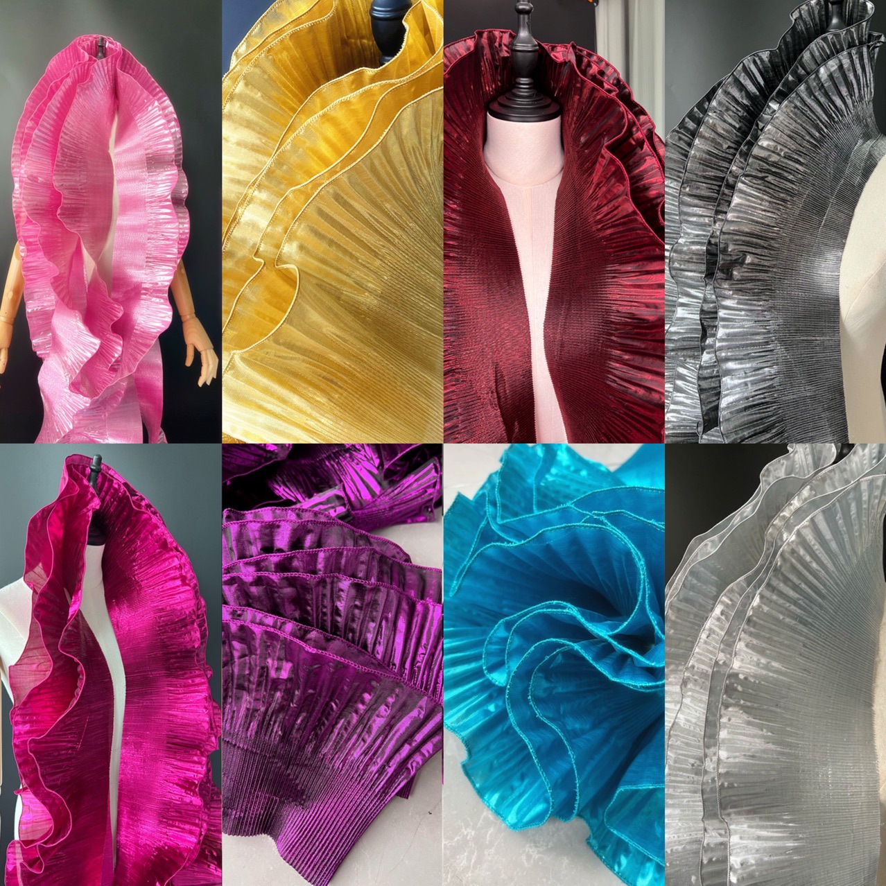 Metallic wavy lace accessories pleated ruffled ruffled dress styling stage decoration designer fabric