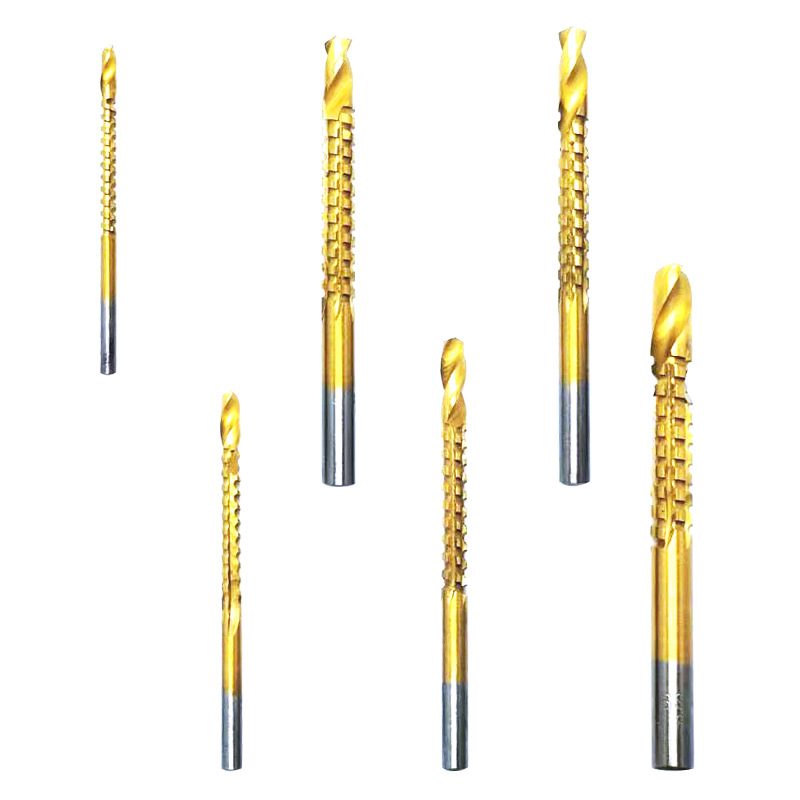 6pc serrated twist drill high speed steel multi-function groove drilling saw drill one woodworking hole opener set