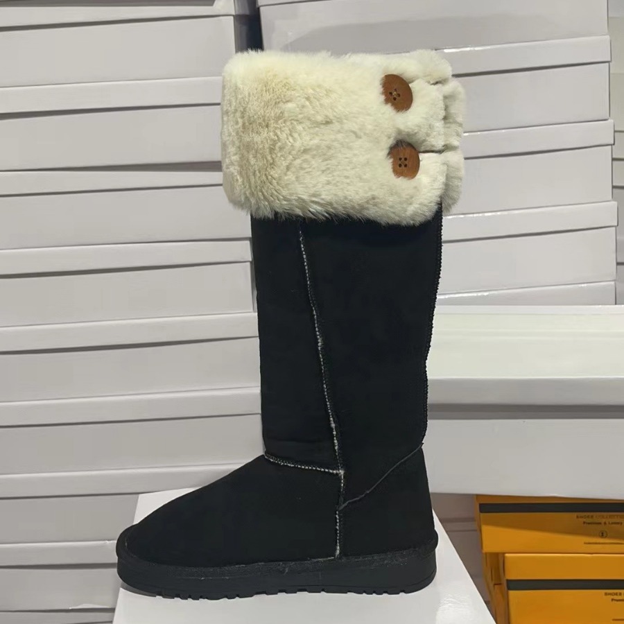 2023 autumn and winter New Korean style mid-calf warm snow boots fleece-lined thick button all-match plush women's shoes