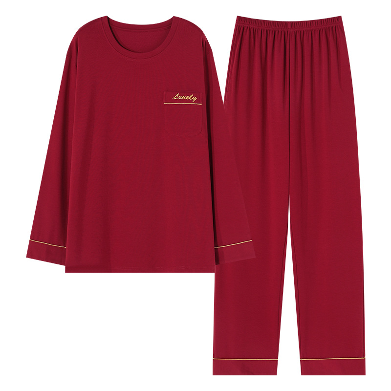 Autumn Pajamas Women's Tight-Fitting Pure Cotton Long-Sleeved Pants Suit Youth Large Size Loose Casual Couple Wear Home Clothes