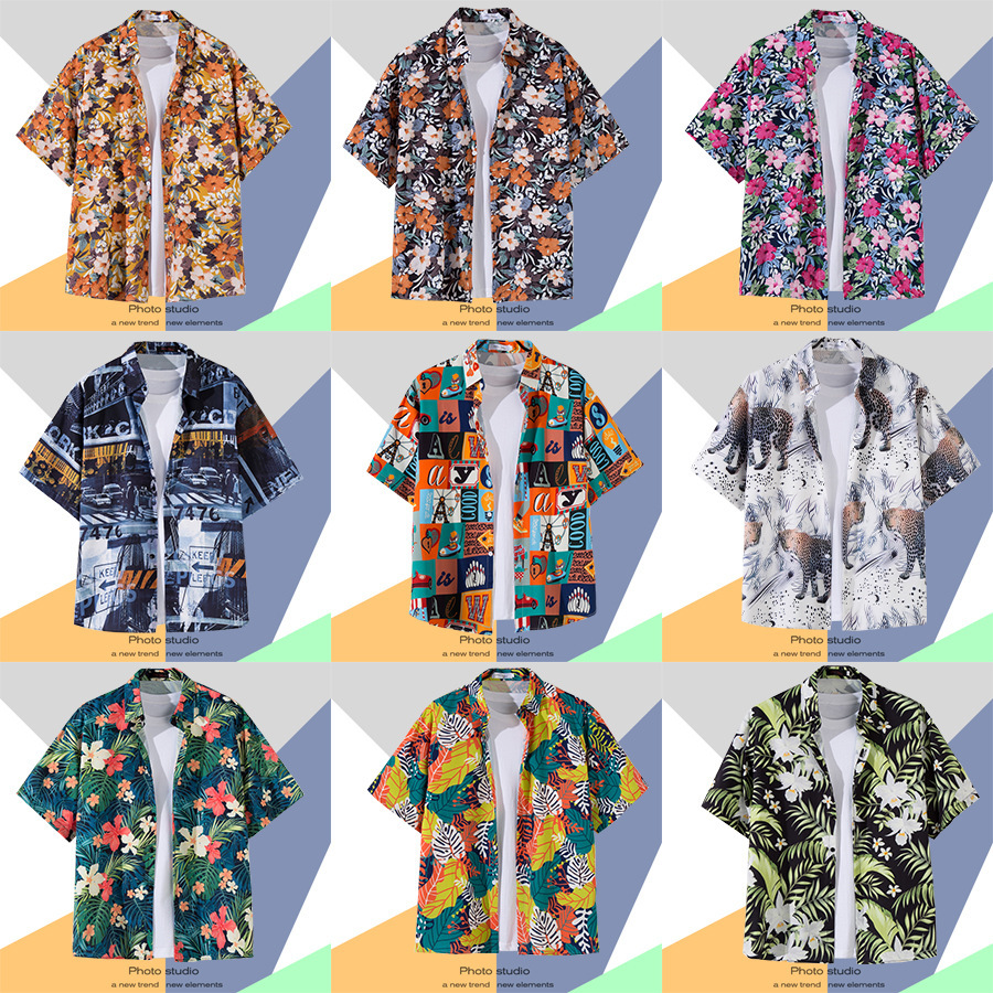 Vintage Hong Kong Style Flower Shirt Men's Short-sleeved Summer Loose Casual Shirt Fashionable Ins Fashionable Brand Japanese Style Plagika Handsome Jacket