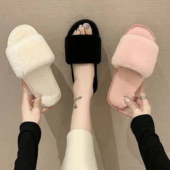 Factory wholesale foreign trade new Four Seasons open toe universal thick bottom non-slip flat woolen slippers home shoes