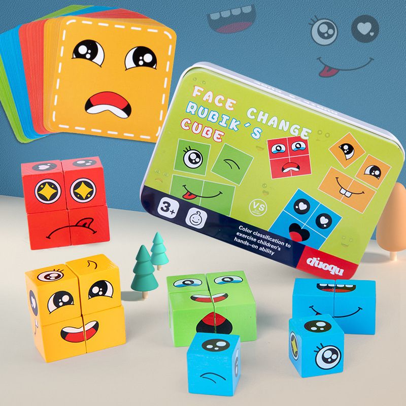 Face Cube Blocks Children's logic thinking training Yiyi parent-child game wooden challenge level toys