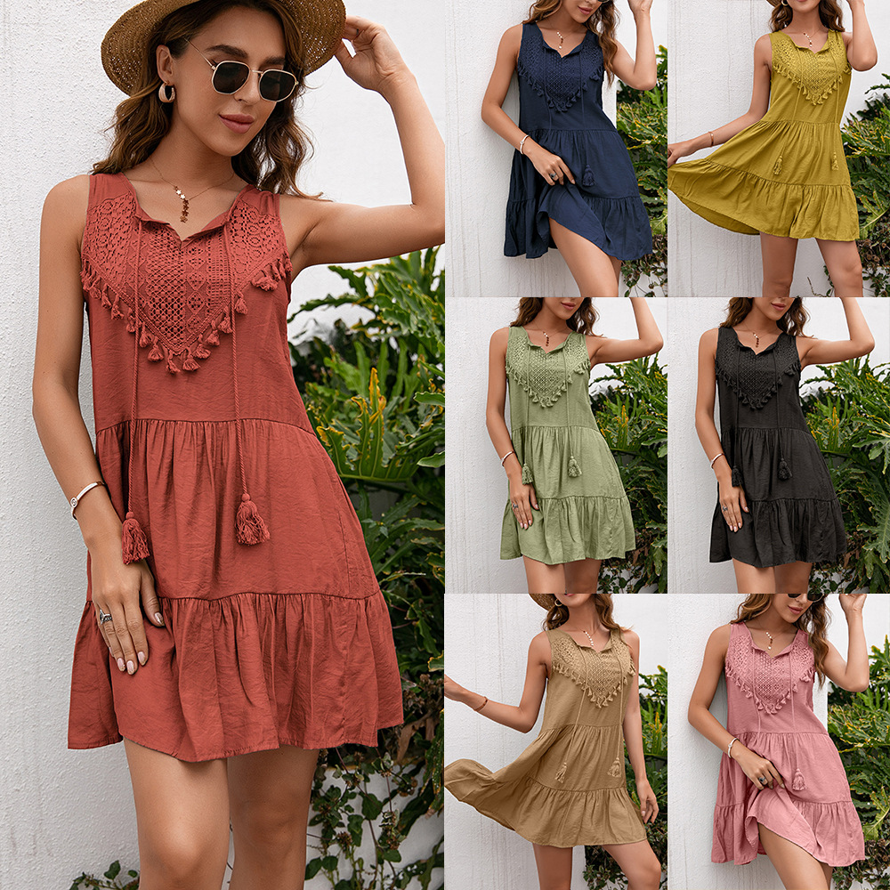 Amazon Cross-border European and American Women's 2024 Summer New Loose Sexy Solid Color Super Fairy Dress