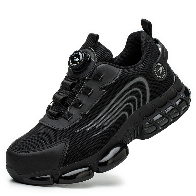 Cross-border rotating button labor protection shoes lazy flying woven safety shoes rotating buckle lace-free work shoes