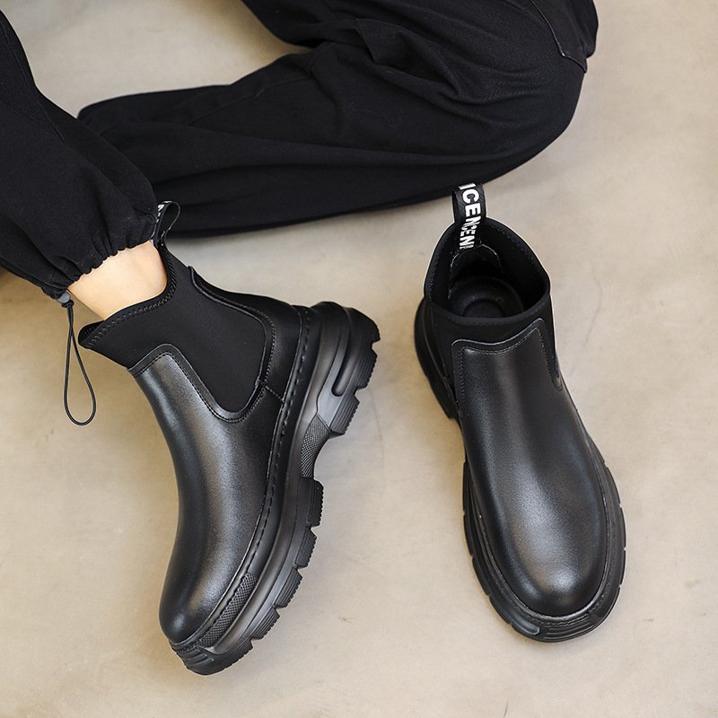 Martin Boots Men's High Top British Leather Chelsea Boots Middle Top Men's Shoes Casual Leather Shoes Workwear Shoes Trendy Shoes Boots