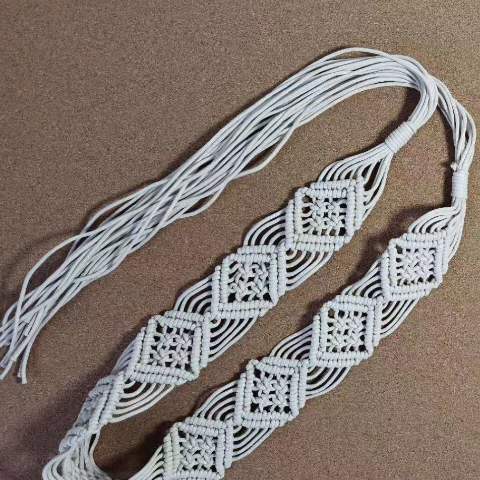 Artificial woven clothing belt can be customized double square pattern woven European and American hot bohemian style belt