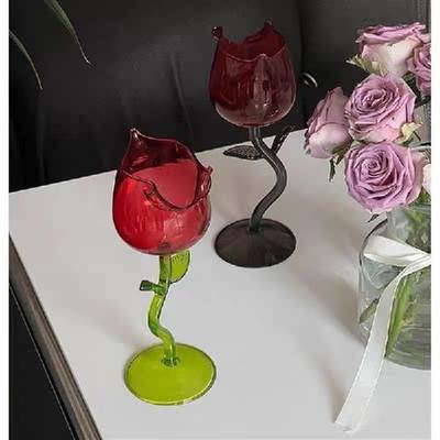 French romantic elegant ins micro-roll rose wine glass goblet champagne glass wine glass grape cocktail glass