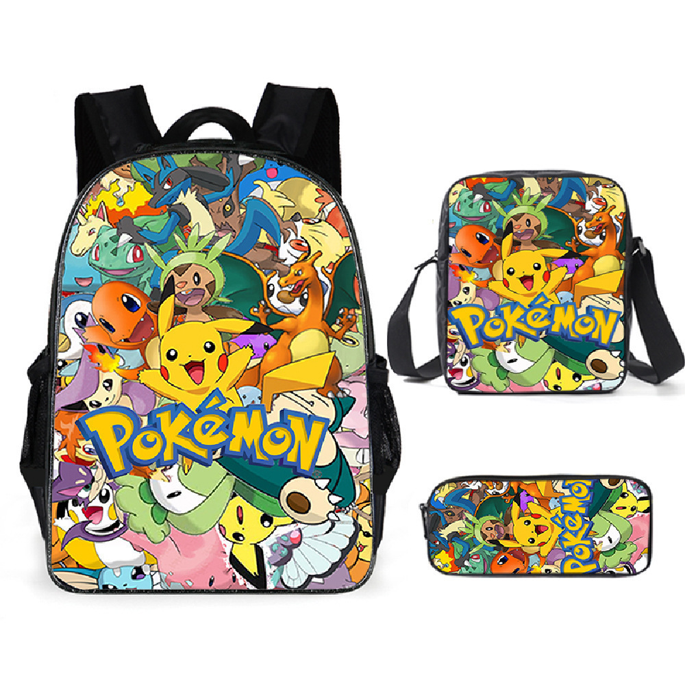 Cross-border New pokemon Baokemeng Schoolbag Pikachu Backpack Cartoon Anime Backpack Three-piece Set