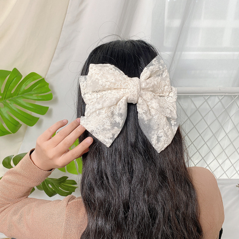 Korean Style Lace Bow Hairpin Embroidered Sweet Elegant Fairy Ribbon Spring Clip Internet Celebrity Girl's Headwear Top Clip_voghion.com