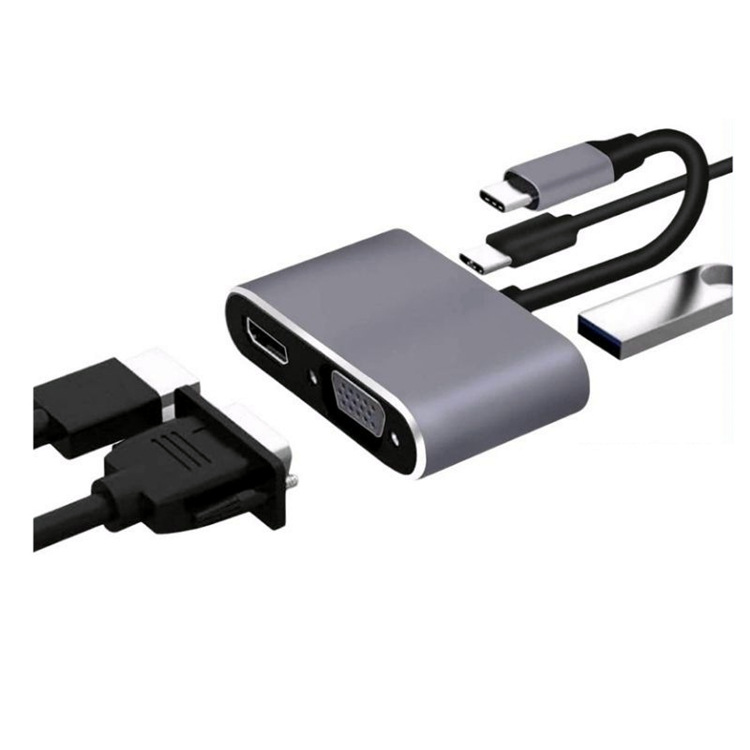 type-c to hdmi + vga monitor cable book converter notebook cross-border four-in-one docking station
