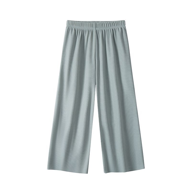 2024 Summer Children's thin straight wide-leg shaking pants candy color loose elastic ice silk ankle-tied home pajama pants