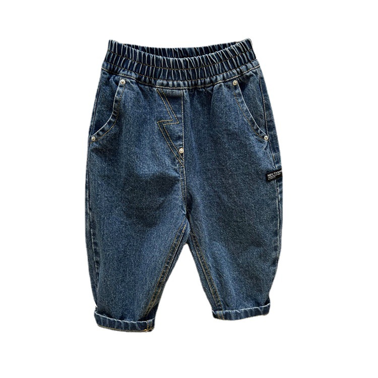 Korean Children's Wear Autumn Dark Blue Jeans 2023 Loose Solid Color Torre Pants Casual Denim Trousers for Boys and Girls