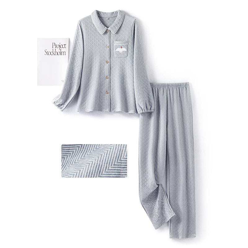 Autumn and Winter New Three-layer Warm Cotton Thickened Air Layer Embroidered Loosened Pajamas for Couple suit Home Clothes