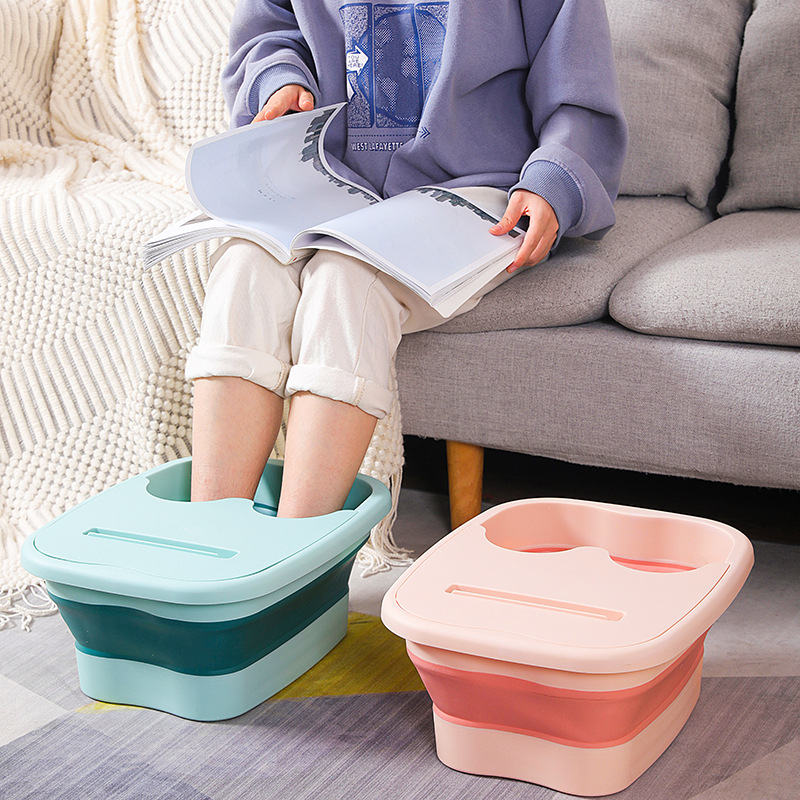 New Folding Foot Tub Massage Foot Bucket Household Adult Dormitory Portable Plastic Health Preservation Thickened Foot Washing Basin