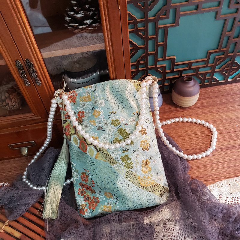 New Chinese Style Tassel Bag Vertical Square Palace Style Pearl Crossbody Bag Ancient Style Hanfu Bag with Cheongsam