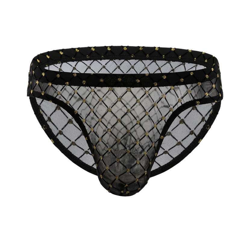 In accordance with the cool men's triangle sexy black gold mesh translucent Plaid underwear low waist breathable color matching a generation of hair