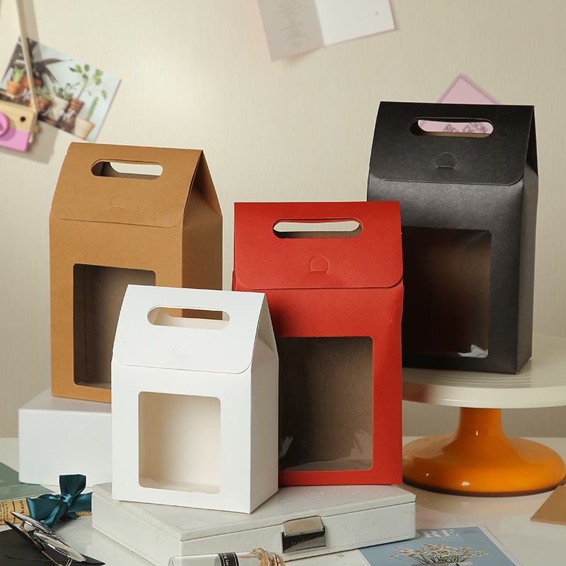 New window portable Kraft paper gift box small fresh simple solid color gift candy packaging box wholesale