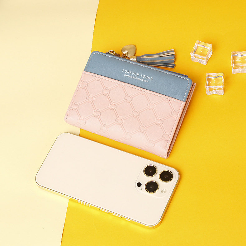 2022 Nueva billetera corta con cremallera para mujer, estilo coreano, con borlas, monedero sencillo que combina con todo, bolso de mano para mujer_voghion.com