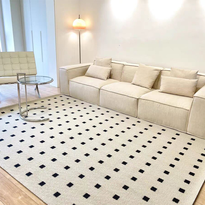 Modern Simple Velvet Carpet Living Room Coffee Table Carpet French Cream Style Minimalist All-match Chessboard Plaid Bedroom Thickened