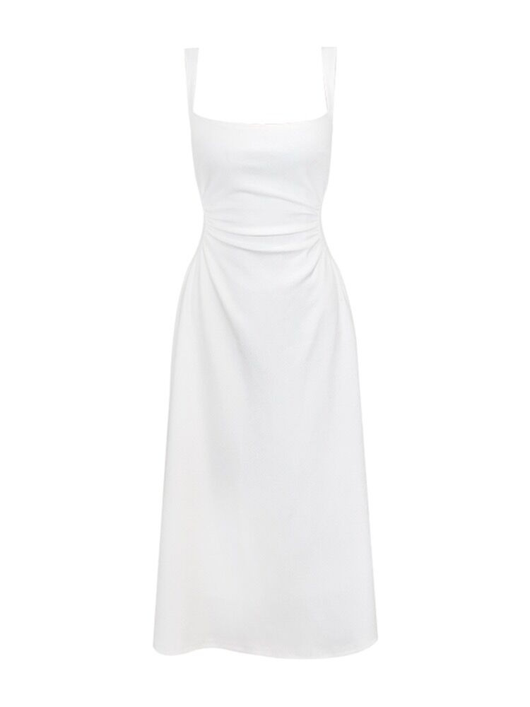 Fashion Trend White Sling Dress Women's 2024 New A- line French Waist Niche Design Long Dress