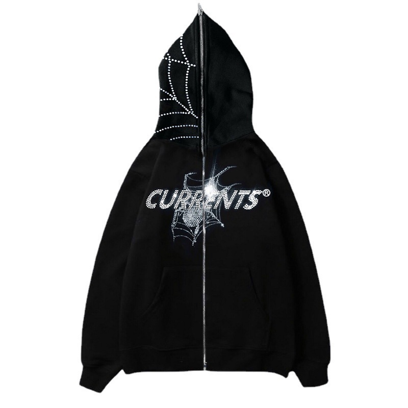 Foreign trade Y2K Europe and the United States cross-border personality hot diamond printed sweater cardigan street tide casual hip-hop zipper pullover