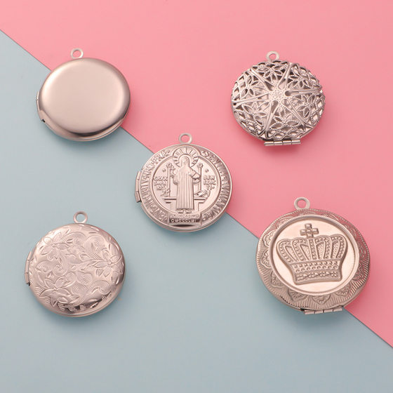316L smooth stainless steel love round square box jewelry accessories DIY European and American style personalized pendant