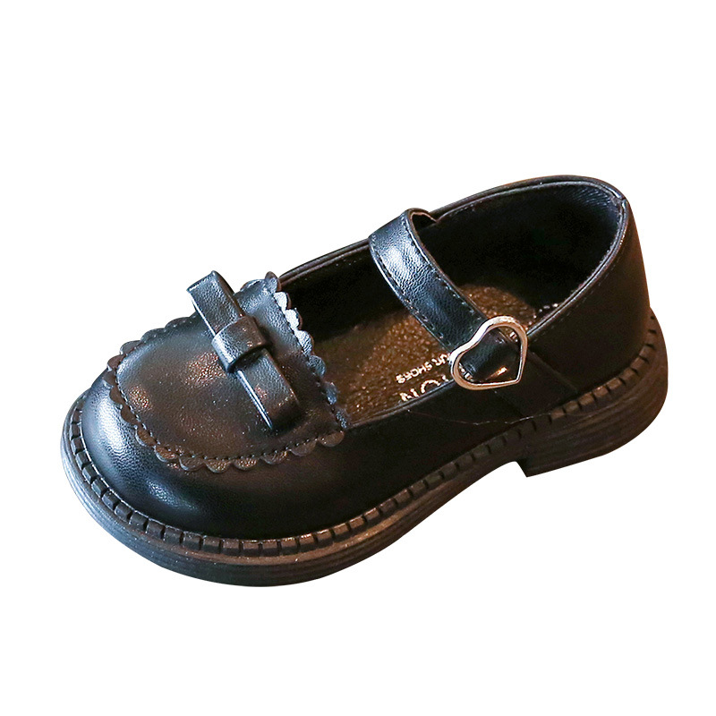 Girls' Leather Shoes 2023 Spring and Autumn New Children's Soft-soled Princess Shoes Large Children's Spring and Autumn English Style Black Single-layer Shoes